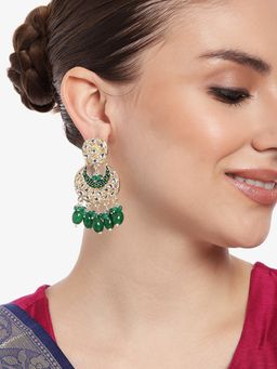 Estele - Gold Plated Fascinating Kundan Gehena Chandbali Earrings with Green Beads for Women