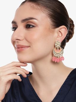 Estele - Gold Plated Fascinating Gehena Chandbali Earrings with Mint Pink Beads for Women
