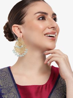 Estele - Gold Plated Trellis Gehena Chandbali Earrings with Blue Beads for Women