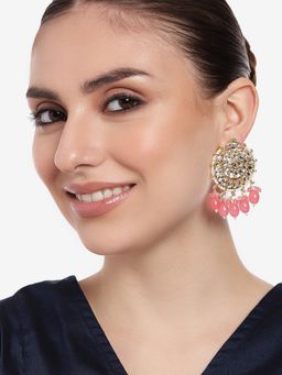 Estele - Gold Plated Beautiful Gehena Drop Earrings with Mint Pink Beads for Women