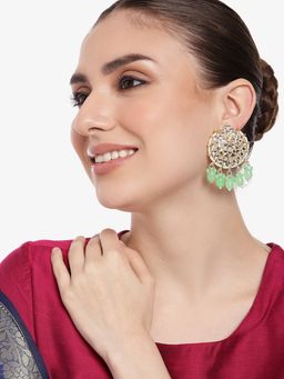 Estele - Gold Plated Beautiful Gehena Drop Earrings with Mint Green Beads for Women
