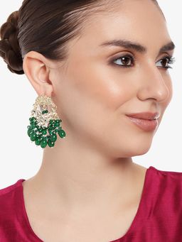 Estele - Gold Plated Elegant Designer Gehena Drop Earrings with Green Beads for Women