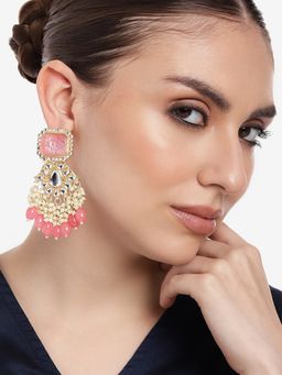 Estele - Gold Plated Fashionable Gehena Drop Earrings with Mint Pink Beads for Women