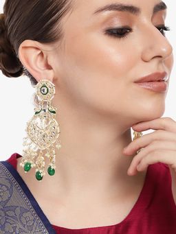 Estele - Gold Plated Gorgeous Gehena Drop Earrings with Green Beads for Women