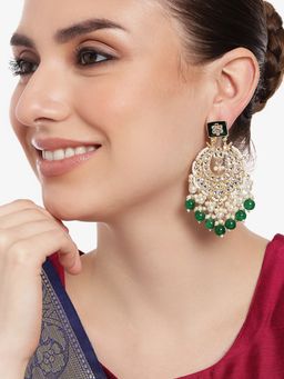 Estele - Gold Plated Ravishing Designer Gehena Drop Earrings with Green Beads for Girls/Women
