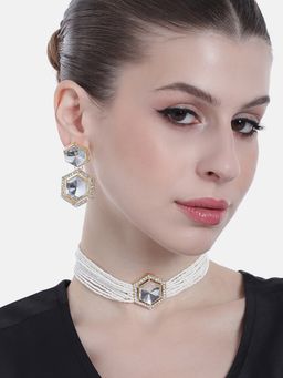 Estele - Gold Plated Marvelous Designer Gehena Necklace set with White Kundan & Pearl for Women