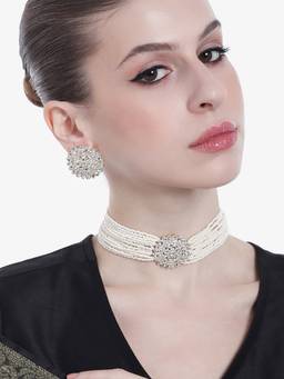 Estele - Gold Plated Dazzling Gehena Pearl Necklace Set with Kundan for Women
