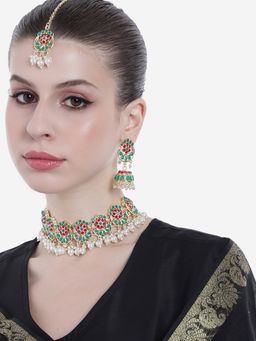 Estele - Gold Plated Traditional Gehena Choker Necklace Set & Maang Tikka for Women