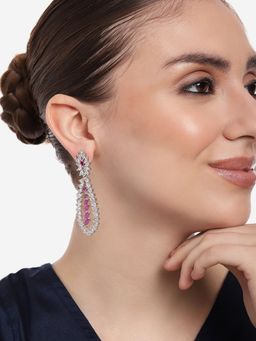 Estele - Rhodium Plated CZ Shimmering Drop Designer Earrings with Ruby Stones for Women