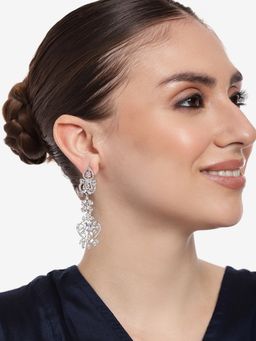Estele - Rhodium Plated CZ Magnificent Drop Earrings with White Crystals for Girls and Women
