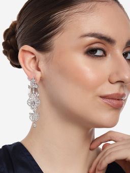 Estele - Rhodium Plated CZ Astonishing Drop Earrings with White Stones for Girls and Women