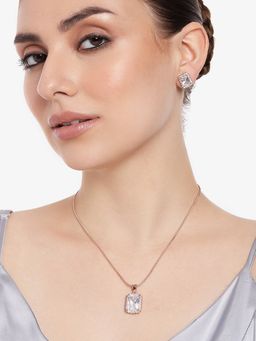 Estele - Rose Gold Plated Cz Square Designer Pendant Set With White Stones