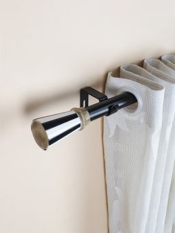 The Decor Mart - 84"-144" Bw Striped Wood Finial Extendable Curtain Rod Black 19Mm (Hardware Included)