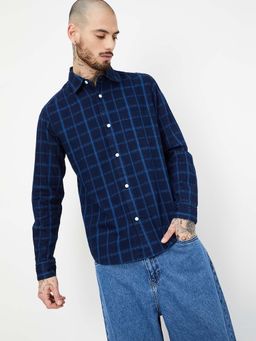 max - Navy Blue Men Checked Regular Fit Shirt