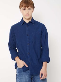 max - Navy Blue Men Knit Regular Fit Shirt