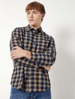 max - Blue and Yellow Men Checked Regular Fit Shirt