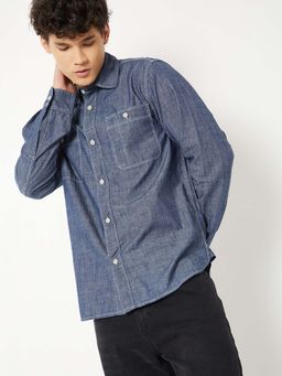 max - Blue Men Washed Regular Fit Shirt