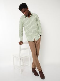 max - Green Men Striped Slim Fit Shirt