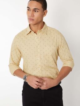 max - Beige Men Printed Slim Fit Shirt