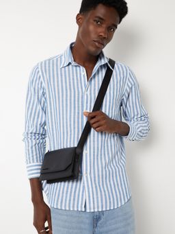 max - Blue Men Striped Slim Fit Shirt