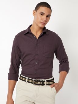 max - Maroon Men Textured Slim Fit Shirt