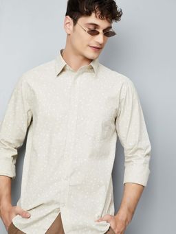 max - Beige Men Printed Slim Fit Shirt