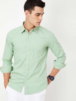 max - Mint Green Men Printed Slim Fit Shirt