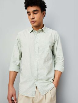 max - Green Men Striped Slim Fit Shirt