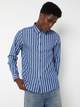 max - Blue Men Striped Slim Fit Shirt