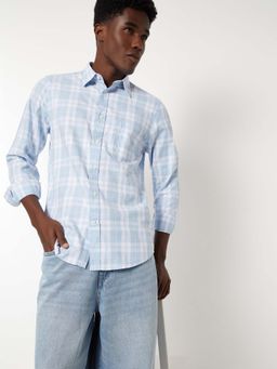 max - Blue Men Checked Slim Fit Shirt