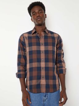 max - Brown Men Checked Slim Fit Shirt