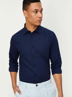 max - Navy Blue Men Slim Fit Smart Casual Shirt