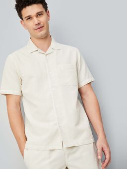 max - Cream Men Striped Seersucker Regular Fit Shirt
