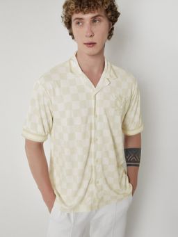 max - Beige Men Checked Oversized Sports Shirt