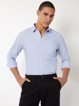 max - Light Blue Men Solid Slim Fit Formal Shirt