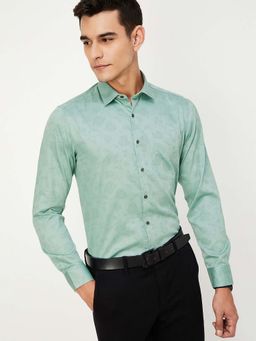 max - Green Men Regular Fit Printed Formal Shirt