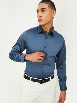 max - Blue Men Solid Slim Fit Formal Shirt