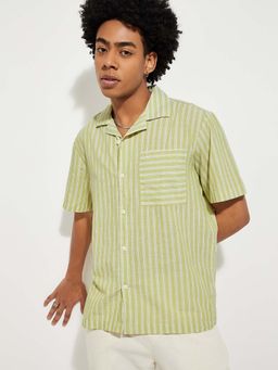 max - Olive Men Striped Oversized Shirt