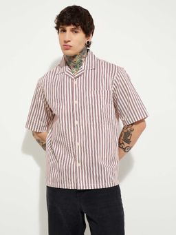 max - Maroon Men Striped Relaxed Fit Resort Shirt