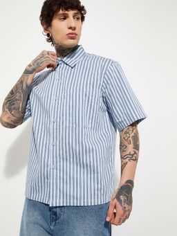 max - Blue Men Striped Relaxed Fit Shirt