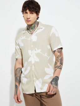 max - Beige Men Floral Print Regular Fit Shirt