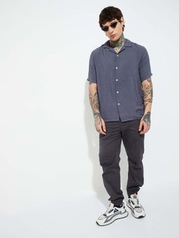 max - Blue Men Textured Regular Fit Resort Shirt