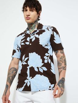 max - Black and Blue Men Floral Print Regular Fit Shirt