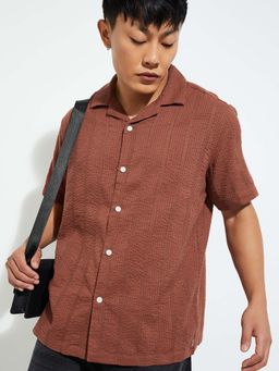 max - Rust Men Seersucker Striped Regular Fit Shirt