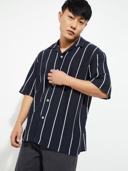 max - Navy Blue Men Striped Relaxed Fit Shirt