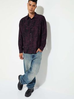 max - Black and Maroon Men Printed Regular Fit Resort Shirt