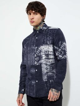 max - Black and Grey Men Printed Regular Fit Shirt