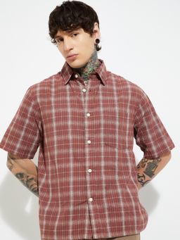 max - Maroon Men Checked Shirt