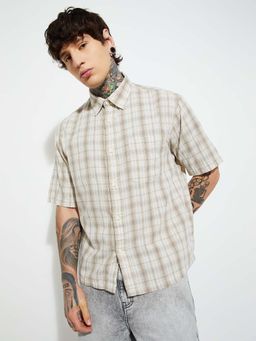 max - Beige Men Checked Shirt