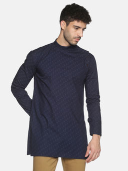 SHOWOFFFF - Mens Casual Navy Blue Slim Fit Full Kurta